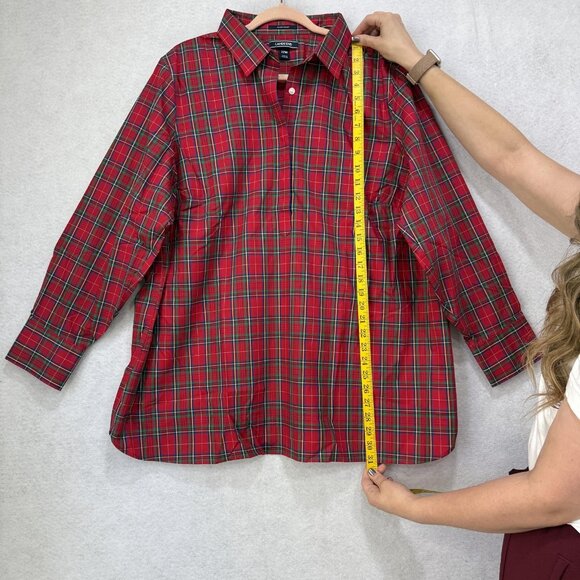 Lands' End Shirt Womens 22W Red Tartan Plaid No Iron Supima Cotton Long Sleeve - Picture 3 of 15